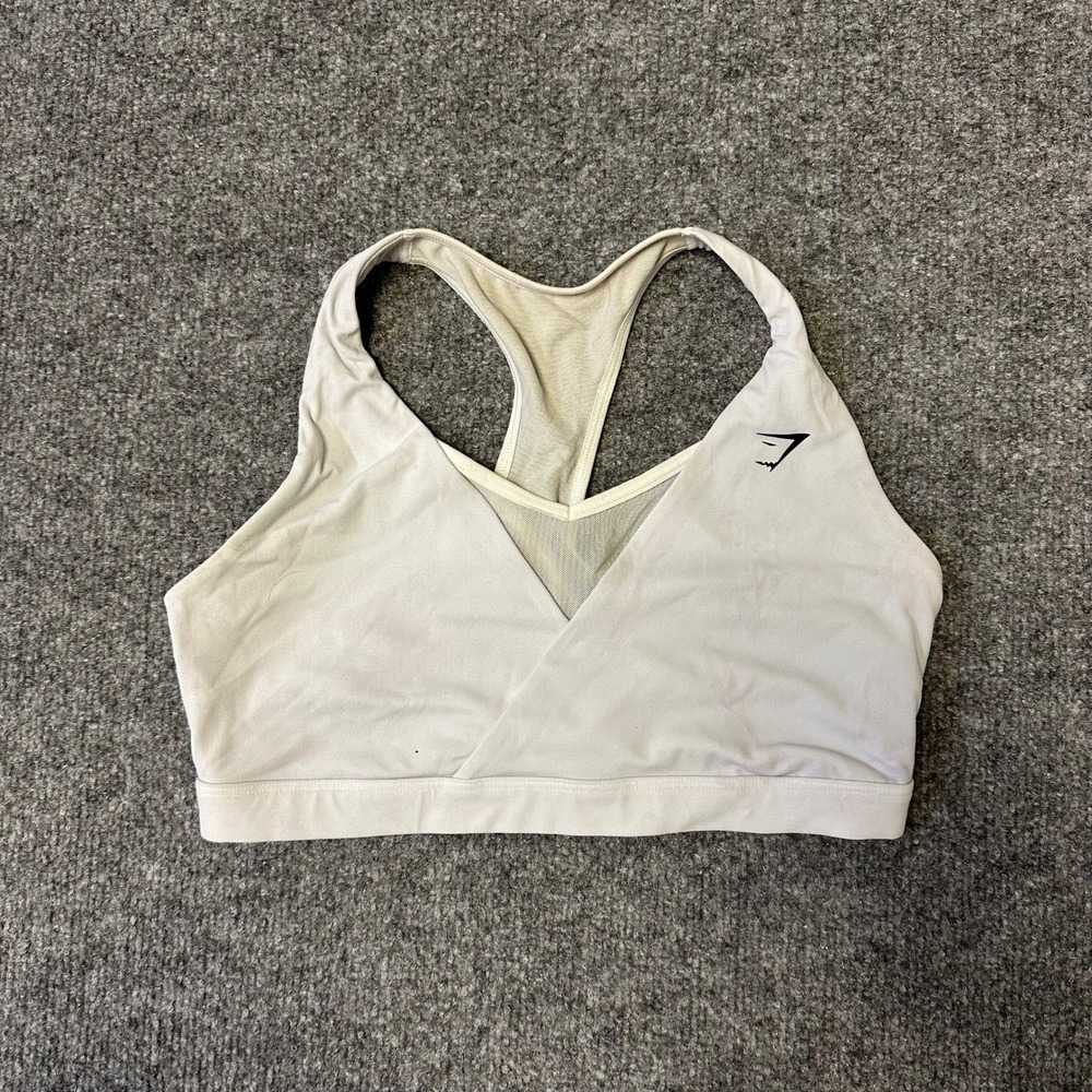 Gymshark Sports Bra Womens Size M Gray Racerback Mesh Activewear Wrap Front